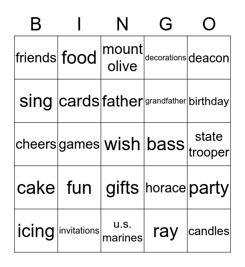Bass Birthday Bingo Card
