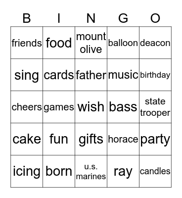 Bass Birthday Bingo Card