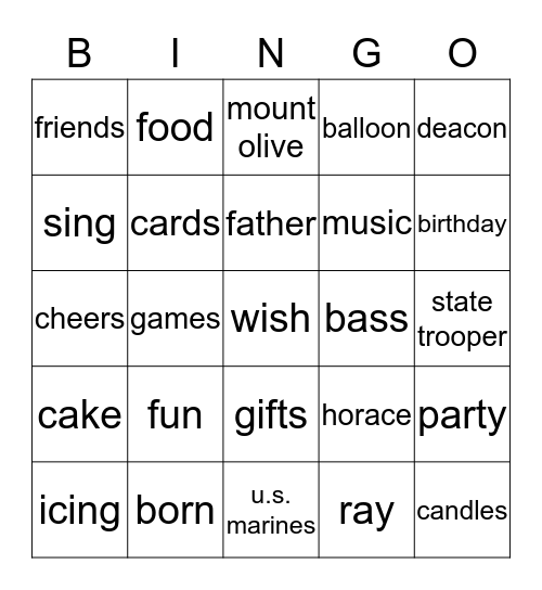 Bass Birthday Bingo Card