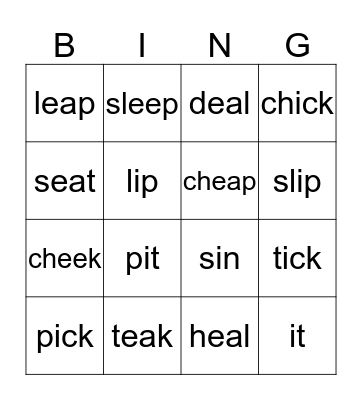 /i/ and /ee/ Bingo Card
