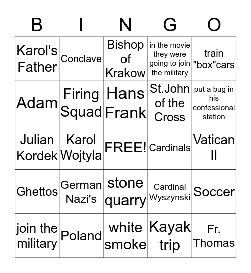 Karol A Man Who Became Pope 2 Bingo Card