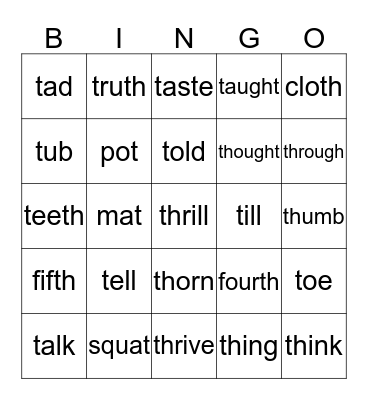 Consonants Bingo Card