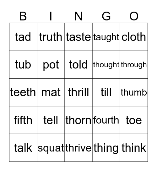Consonants Bingo Card