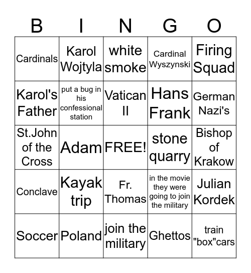 Karol A Man Who Became Pope 4 Bingo Card