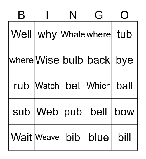 Consonants Bingo Card
