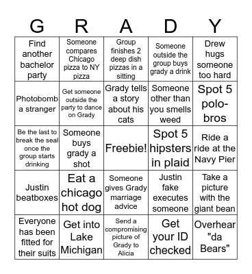 Grady's Bachelor Party - Ian's Card Bingo Card