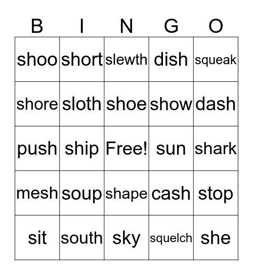 S and SH Bingo Card