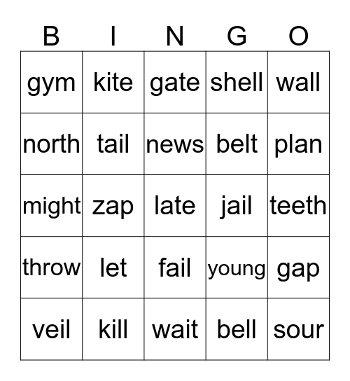 Generalized Consonant Bingo Card