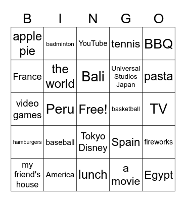 Self Intro Bingo Card