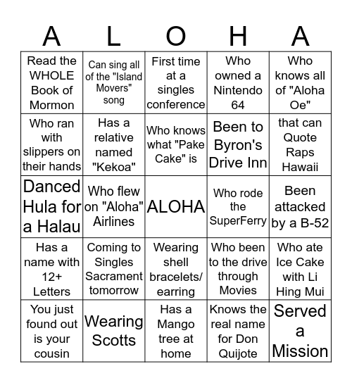 Find someone Bingo Card