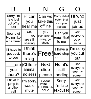 Conference Call Bingo Card