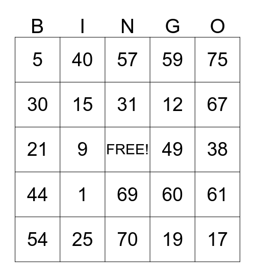 Untitled Bingo Card