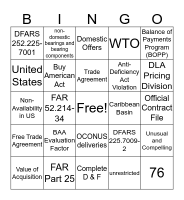 Buy American Act & Other Foreign Acq. Issues Bingo Card