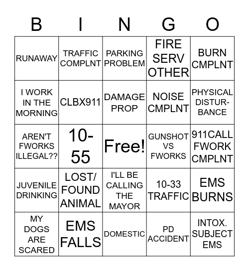 Dispatcher Fourth of July Bingo Card