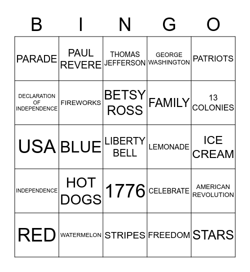 INDEPENDENCE DAY Bingo Card