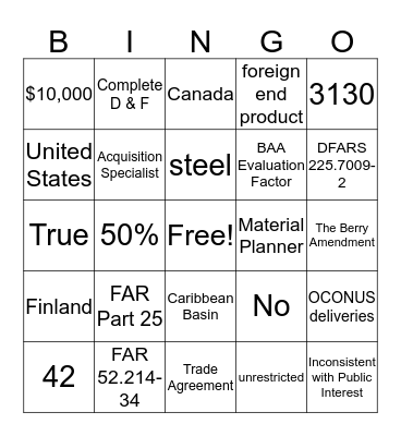 Buy American Act & Other Foreign Acq. Issues Bingo Card
