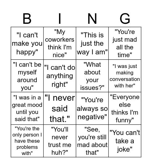 Manipulator Bingo Card
