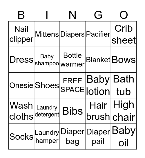 Baby gift BINGO  Bingo Card