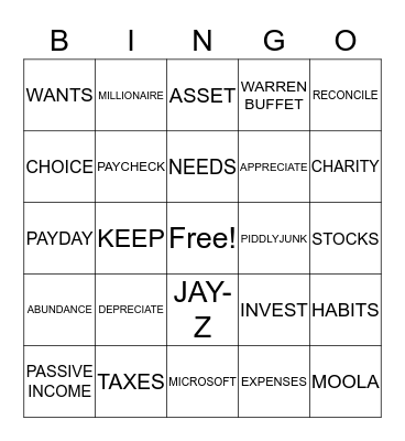 MONEY GAME BINGO Card