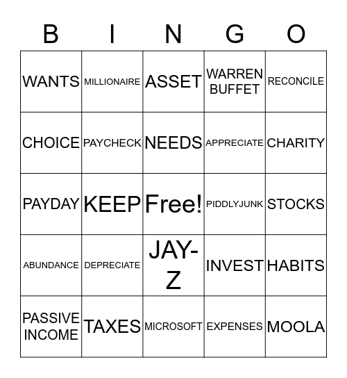 MONEY GAME BINGO Card