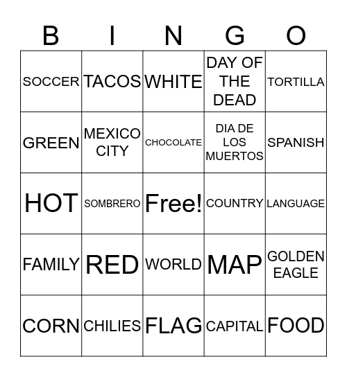 MEXICO Bingo Card