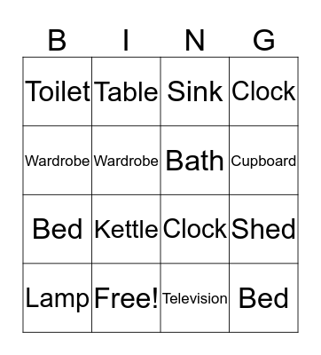 Objects Bingo Card