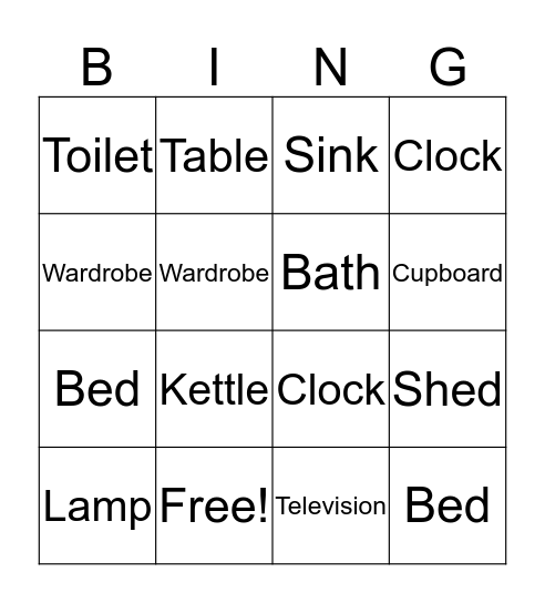Objects Bingo Card