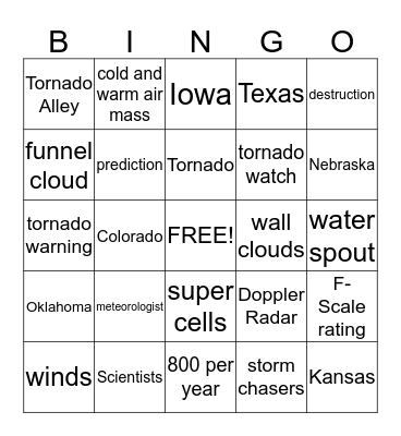 Storm Chasers Bingo Card