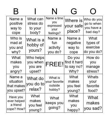 Coping Bingo Card