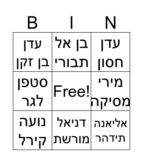 מפורסמים Bingo Card