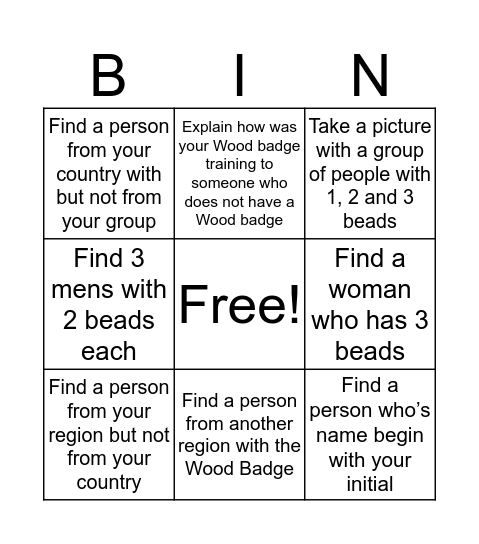 Wood Badge Challenge  Bingo Card