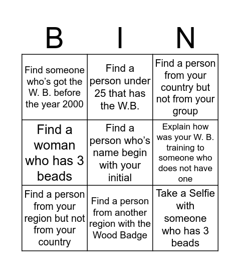Wood Badge Challenge  Bingo Card