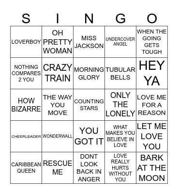 385 ARTISTS STARTING WITH THE LETTER O Bingo Card