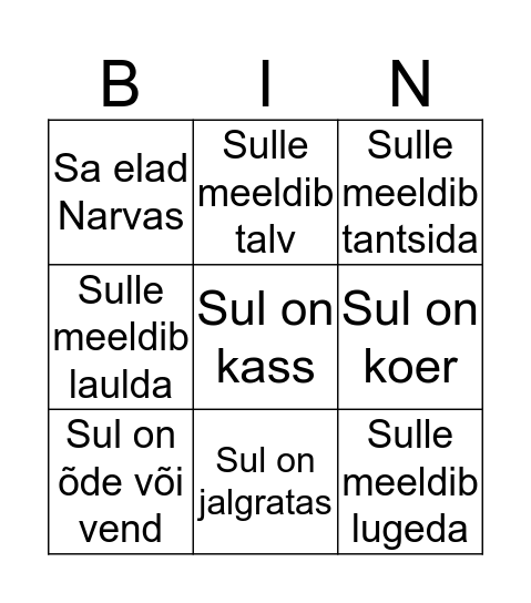 Tutvumise bingo Card