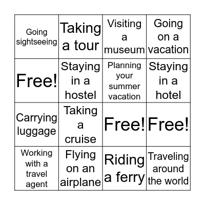 Summer Vacation Bingo Card