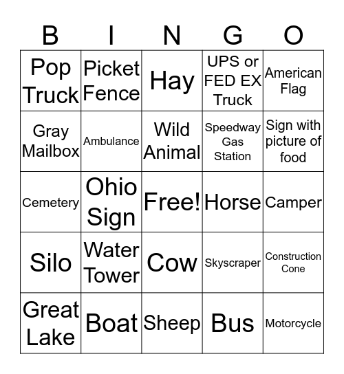 Vacation Bingo Card