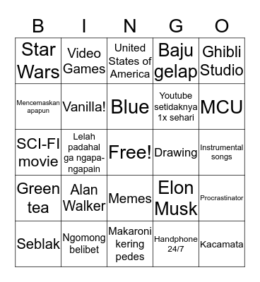 Nel's Bingo Card