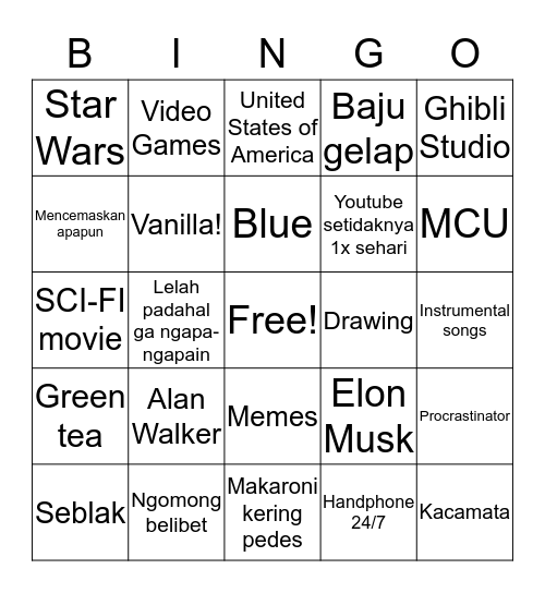 Nel's Bingo Card