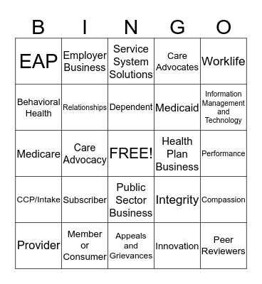 Optum 101 Bingo Card