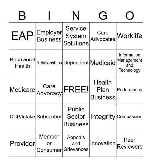 Optum 101 Bingo Card