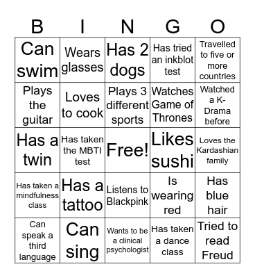 Welcome Tea Bingo Card