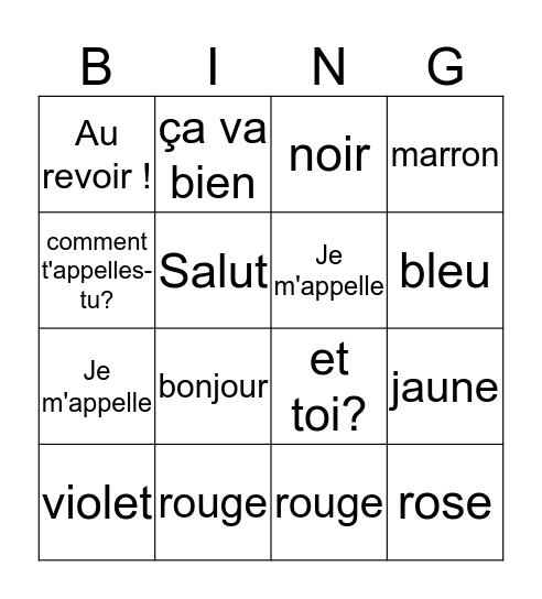 Le Bingo Card