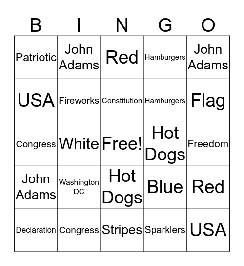 4th of July BINGO  Bingo Card