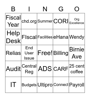 CHD BINGO Card