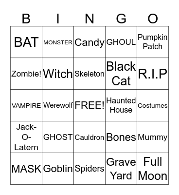 Halloween BINGO Card
