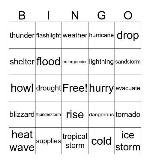 Extreme Weather Bingo Card