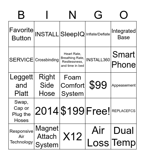 Sleep Number Bingo!!! Bingo Card