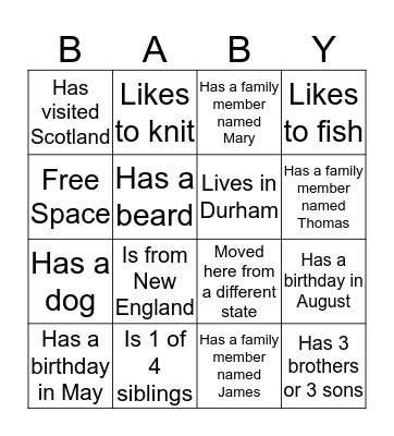 Glenn Family Bingo Card