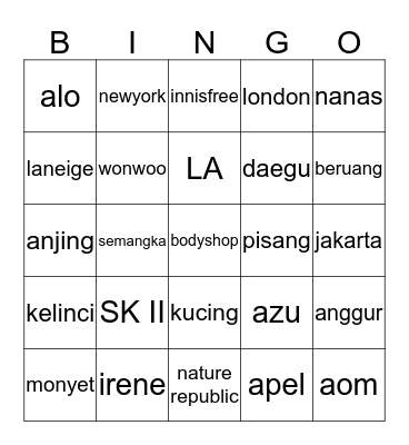 irene cantik. Bingo Card