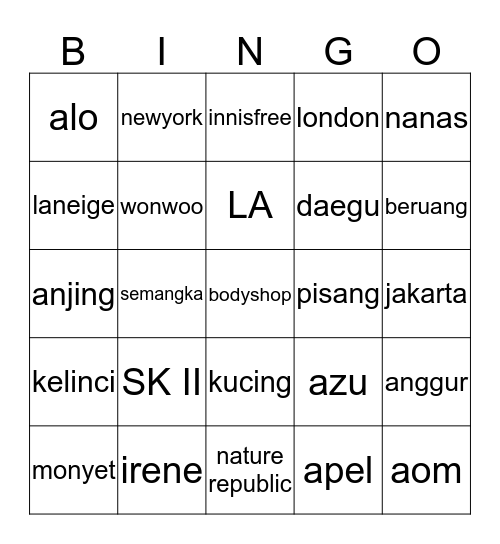 irene cantik. Bingo Card